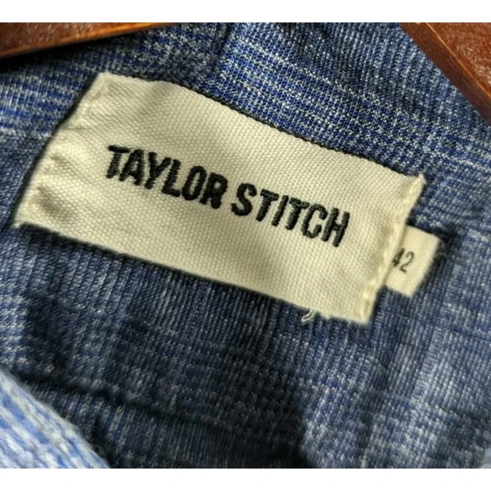 Taylor Stitch Shirt Men 42 Blue Organic Cotton Short Sleeve Button Up READ